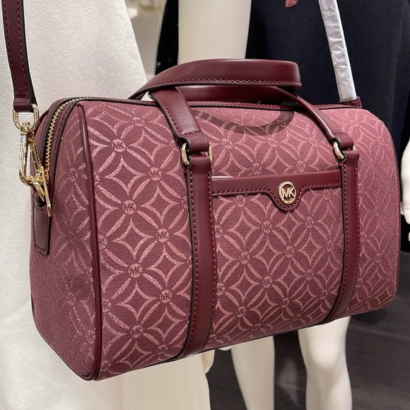 MICHAEL KORS JST TRAVEL MEDIUM DUFFLE SATCHEL SHOULDER CROSSBODY BAG MK OXBLOOD - Picture 1 of 16